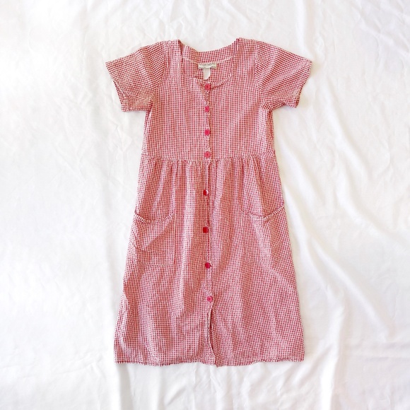 vintage red and white gingham seersucker button up midi dress - Picture 5 of 9